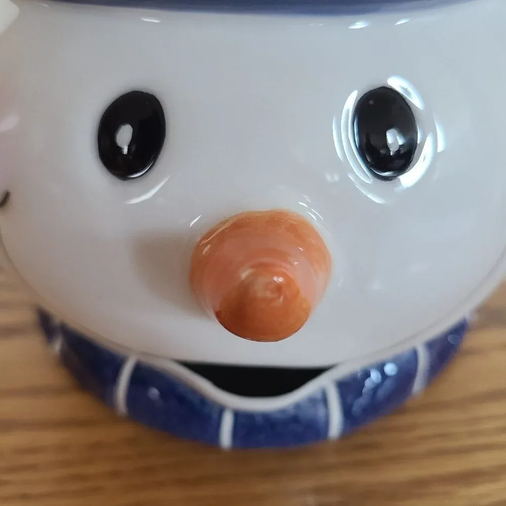 Ceramic Cheery Winter Snowman Bucket Pail Christmas Décor Vintage